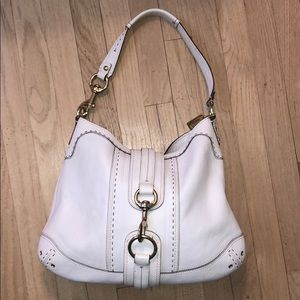 Coach White Leather Purse with Gold Buckles